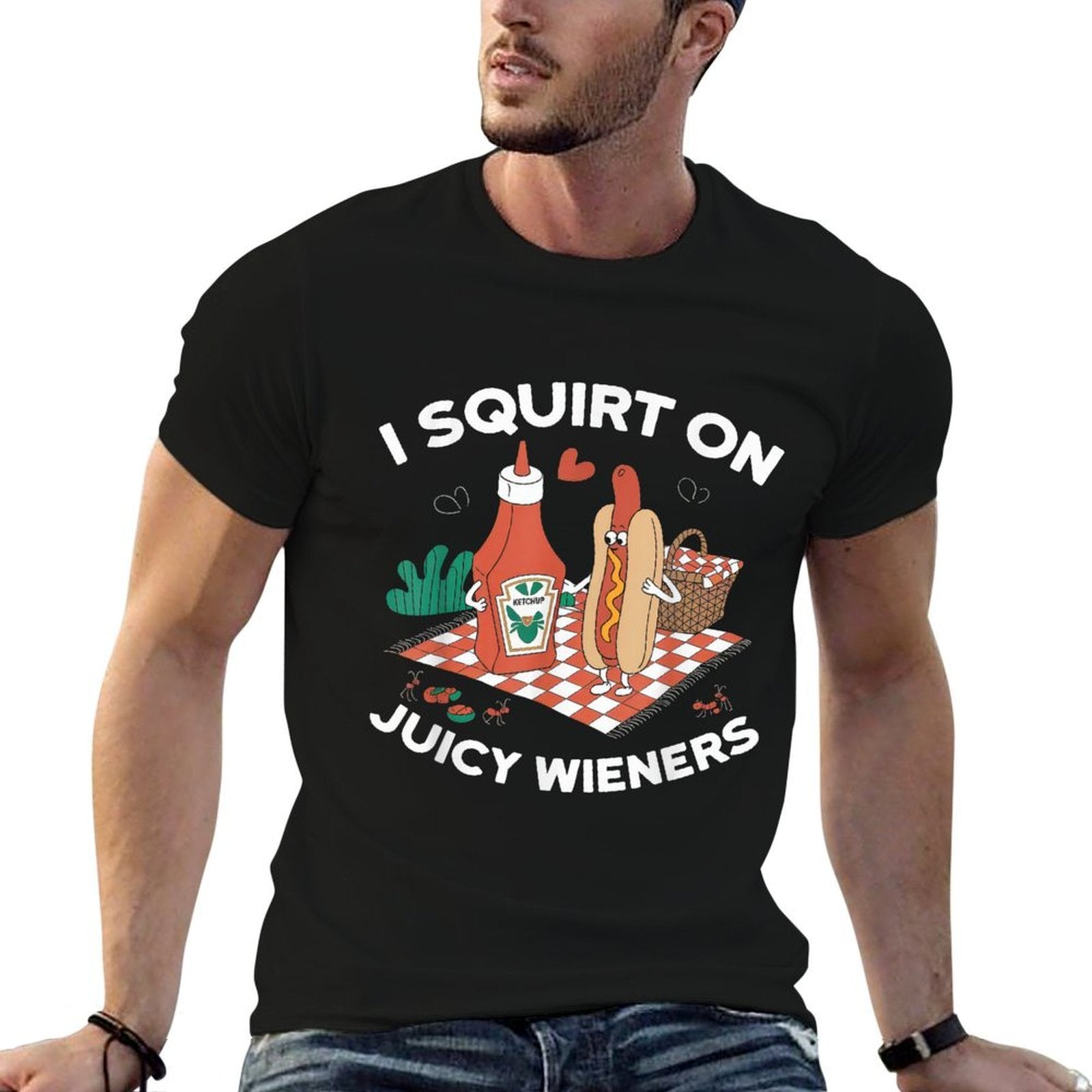 I Squirt On Juicy Wieners Tshirt Meme Humor Sarcastic Funny  Ribbed Collar T-Shirt