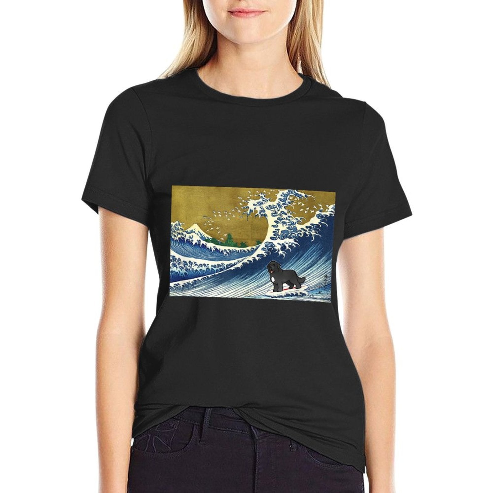 Funny Retro Vintage Surfing A Wave Newfoundland Dog Lover  Moisture-wicking T-Shirt
