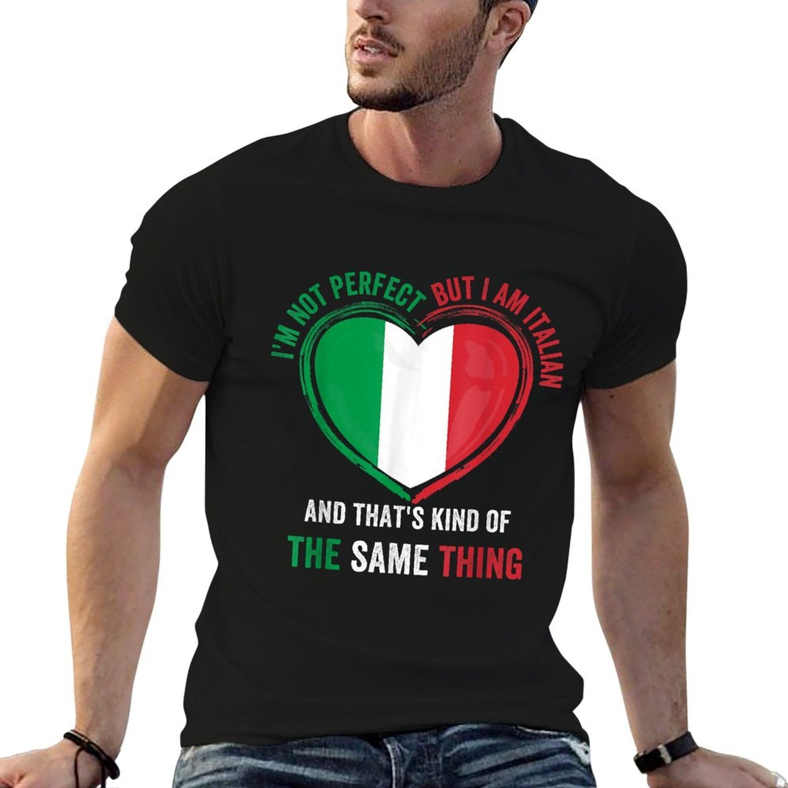 Im Not Perfect Im Italian Funny Proud Italiano Italy  Ribbed Collar T-Shirt