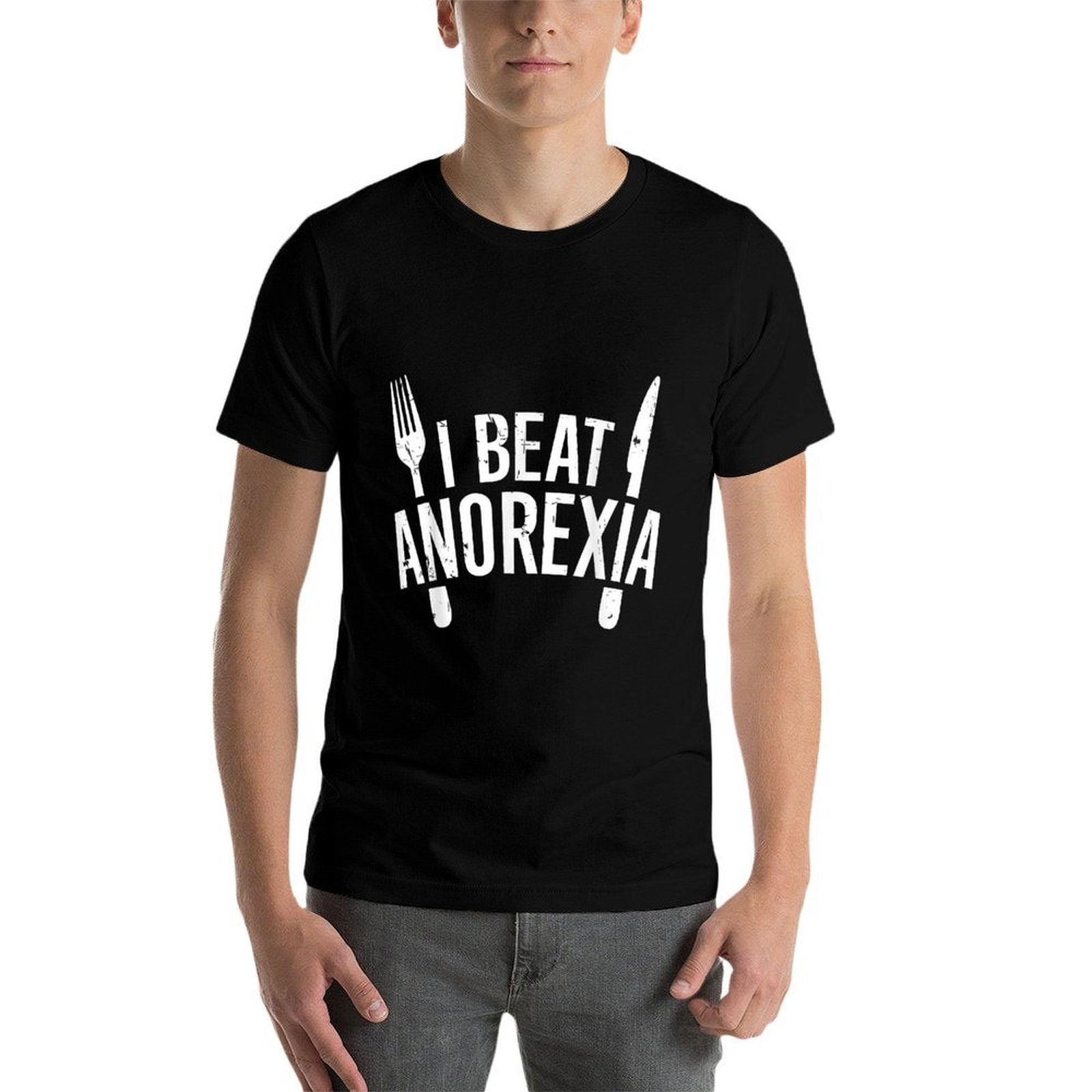 I Beat Anorexia Awareness Funny, Small  Fade-proof Color T-Shirt