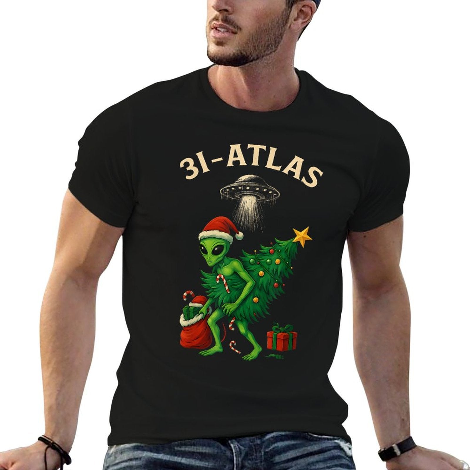 HUGvyn 3I Atlas Santa Hat Alien UFO Christmas Tree Lights  Versatile T-Shirt