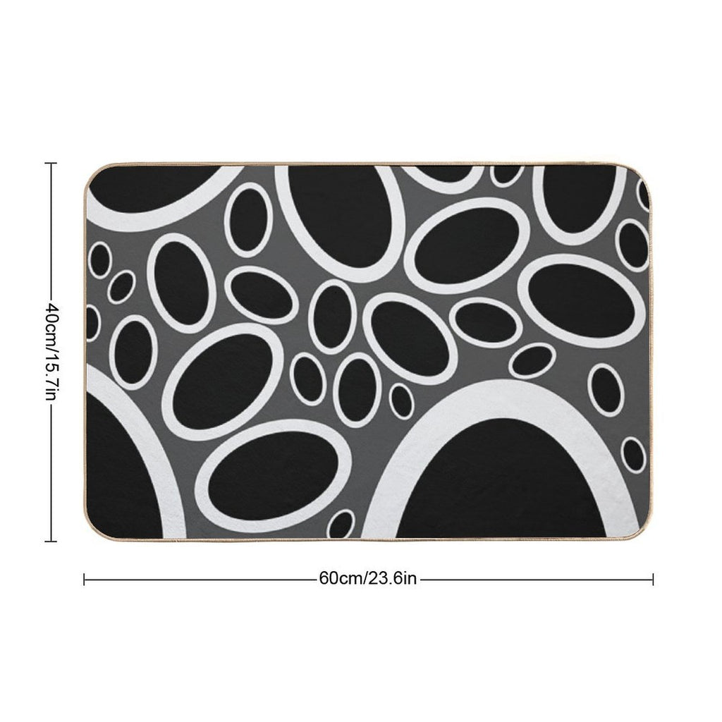 Black White And Grey Oval Pattern  Easy Maintenance Bath Mat