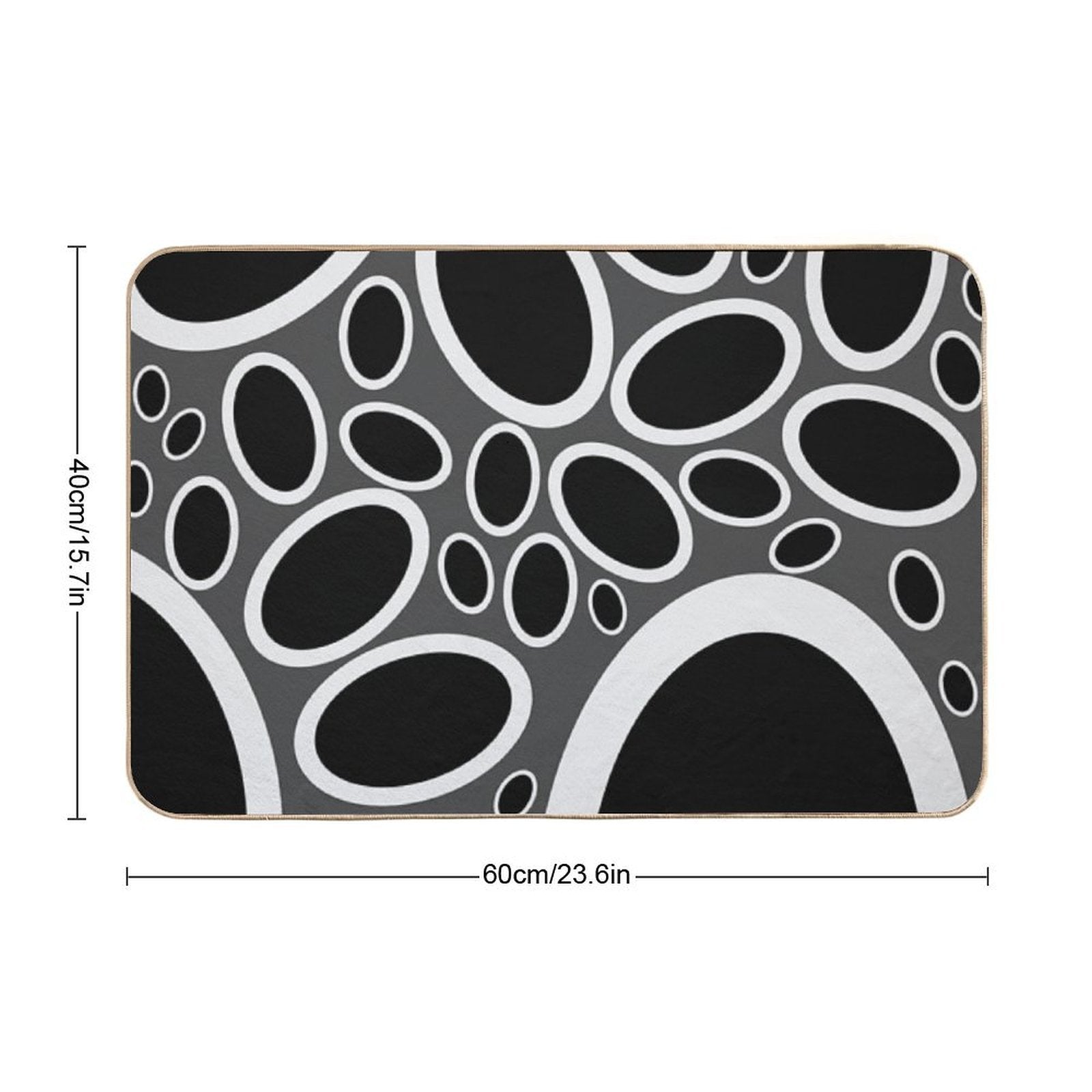 Black White And Grey Oval Pattern  Easy Maintenance Bath Mat