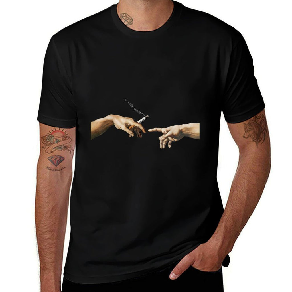 Michelangelo - Creation of Adam Cigarette Smoking Art  Tagless Design T-Shirt