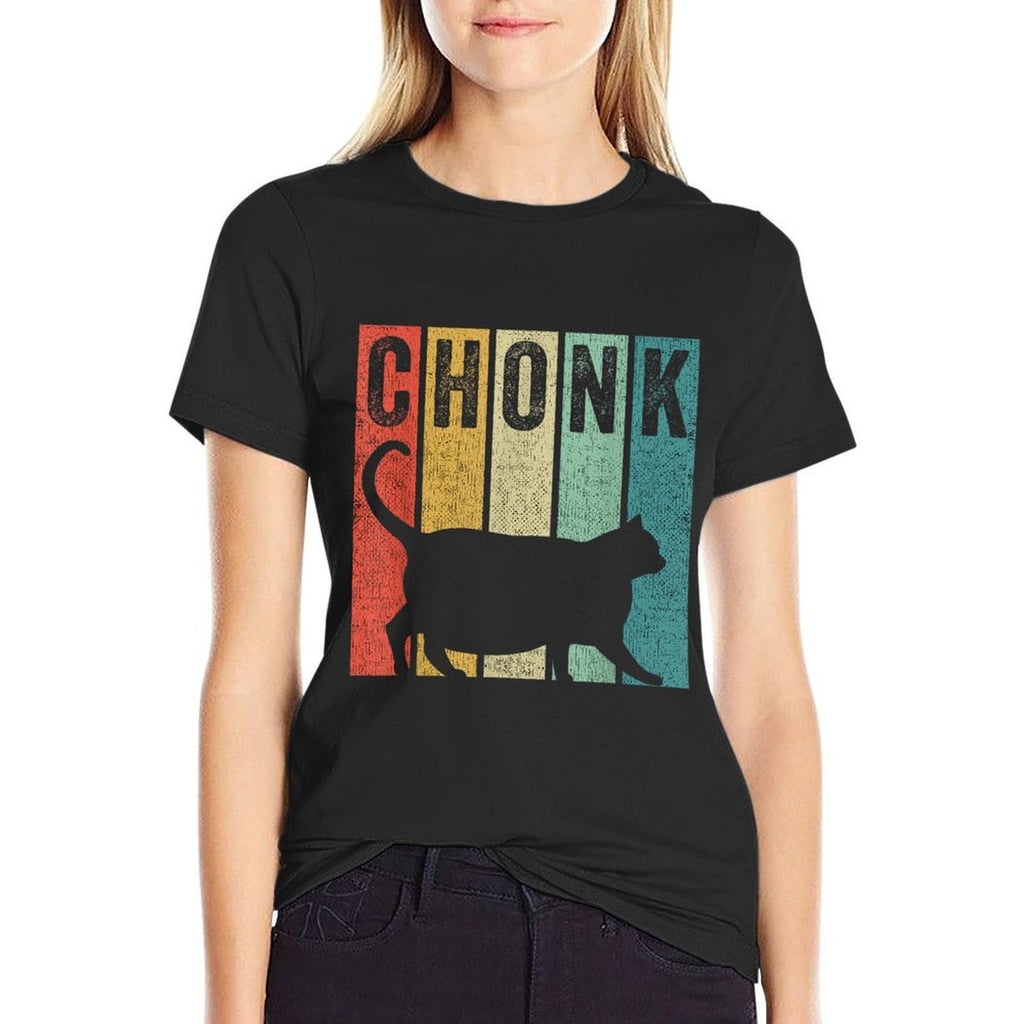 Chonk Distressed 70s 80s Retro Style Funny Fat Cat Meme Men Women Kids  Affordable Price T-Shirt