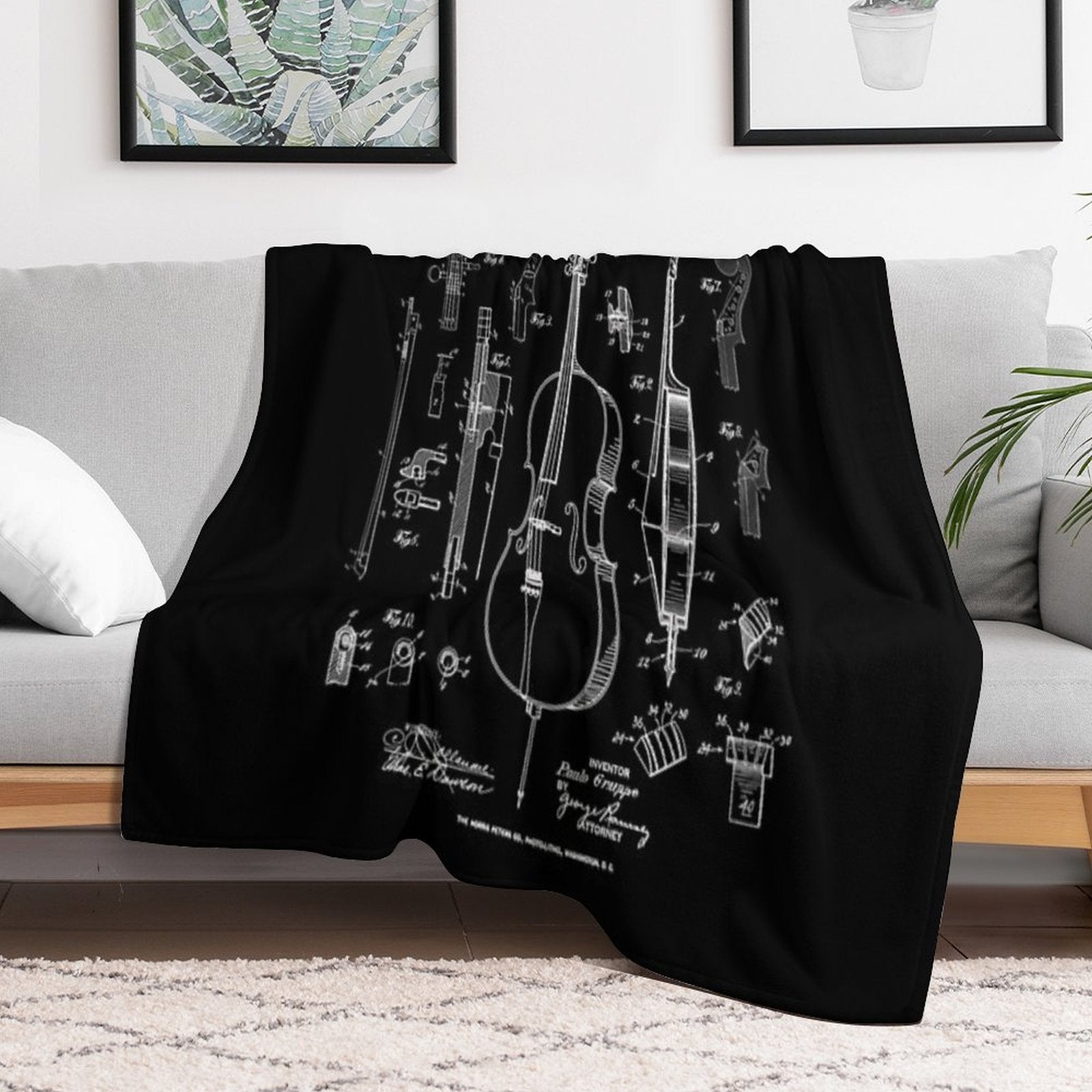 Cello Vintage Patent Cellist Drawing Print Versatility Throw Blanket
