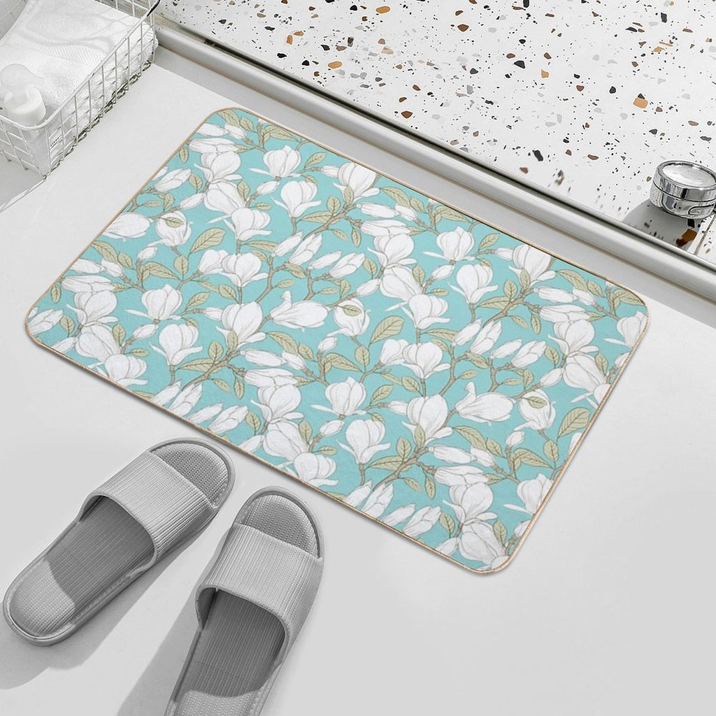 Botanical Seamless Pattern Blooming Flower Magnolia  Repositionable Bath Mat