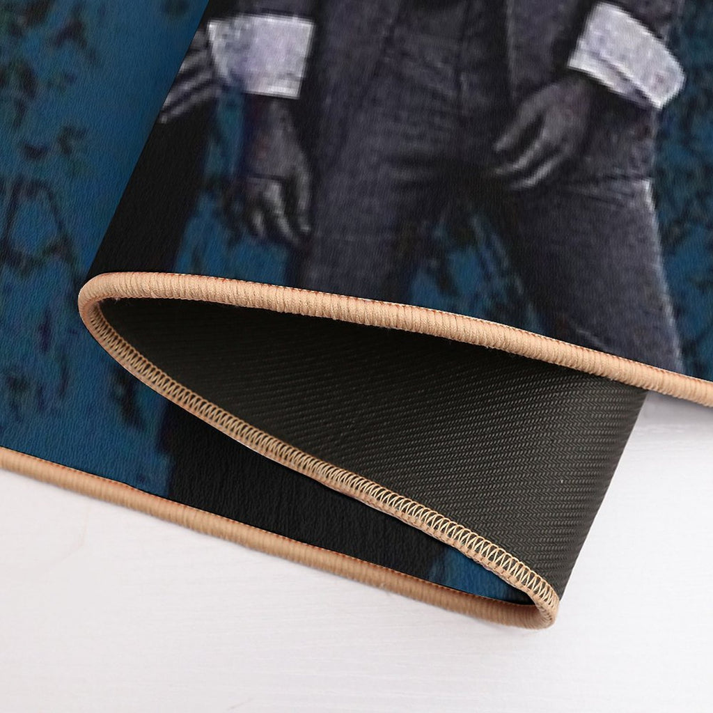 KISS ® The Band - Blue Background Logo Grunge  Easy To Clean Bath Mat