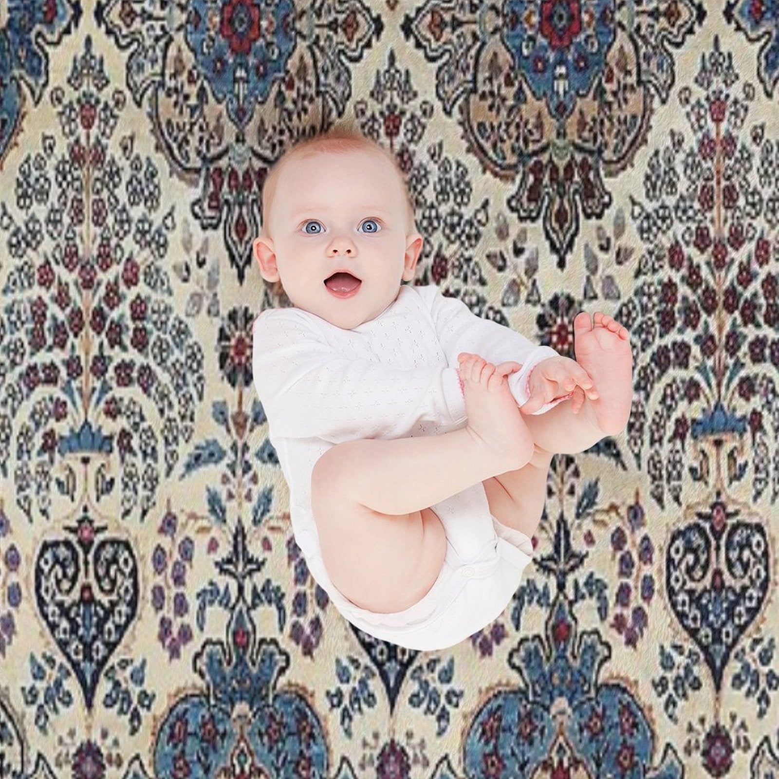 South Persian Rug Old Century Authentic Colorful Blue Tan Pinks Vintage Patterns Plush Throw Blanket