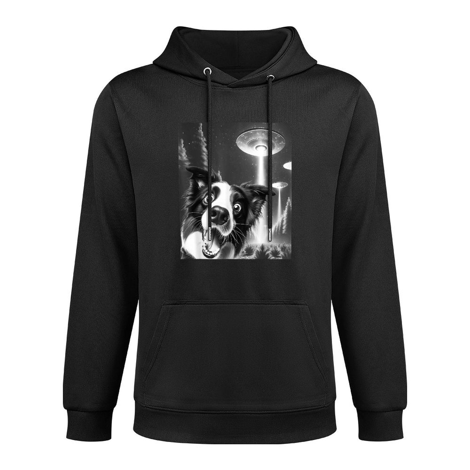 Funny Border Collie Alien UFO Taking A Selfie Dog Mom Dad Men Women Girls Kids Shape Retention Hoodie