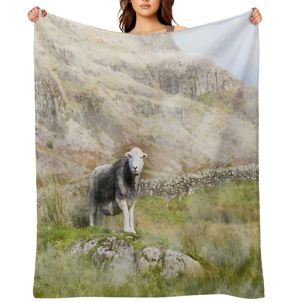 Herdwick Sheep Landscape Watercolour Photograph Shrink-resistant Throw Blanket