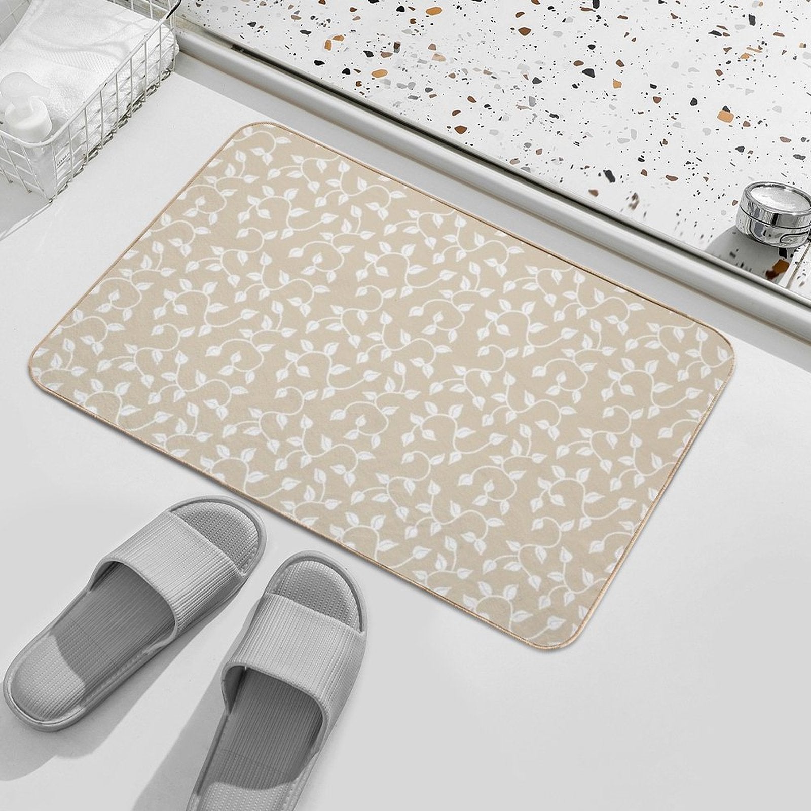 Leaves on Tan  Dirt-Trapping Bath Mat