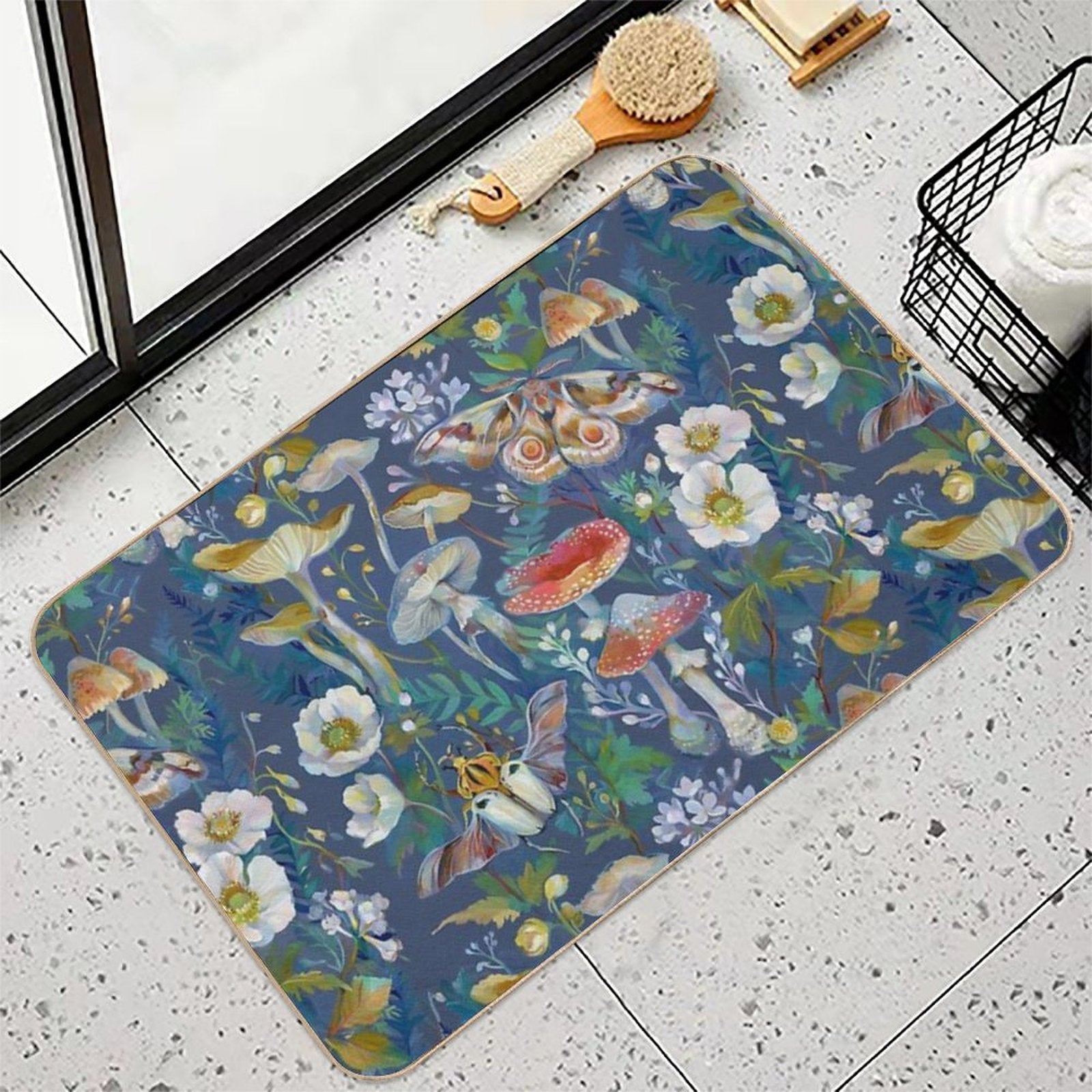 Beetle Mushroom Moth Garden  Rapid-Drying Bath Mat