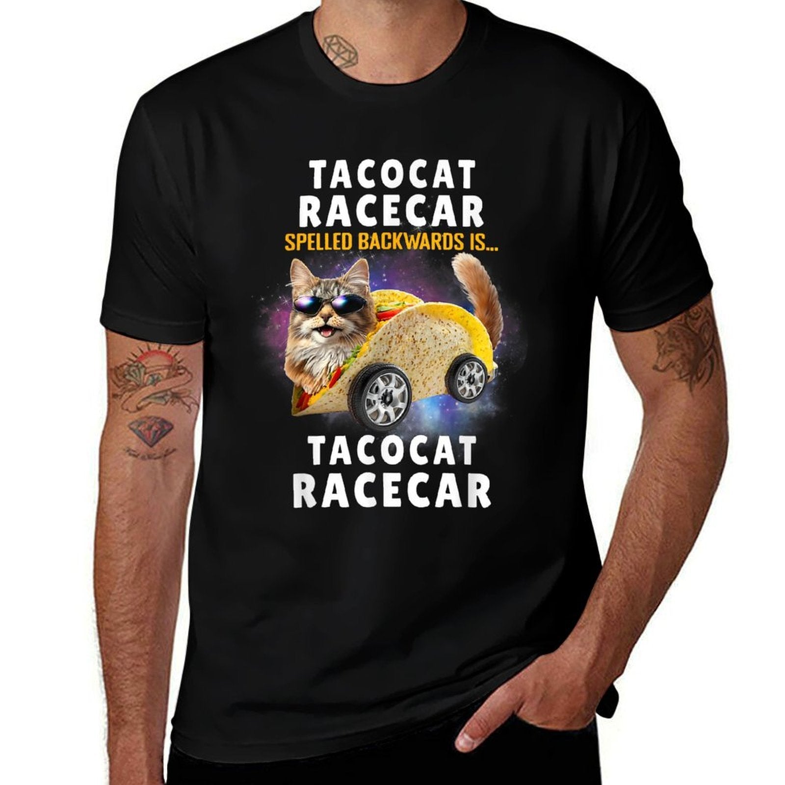 Tacocat Racecar Spelled Backwards Funny Mexican Car Taco Cat for Men Women Kids  Summer-ready Fabric T-Shirt