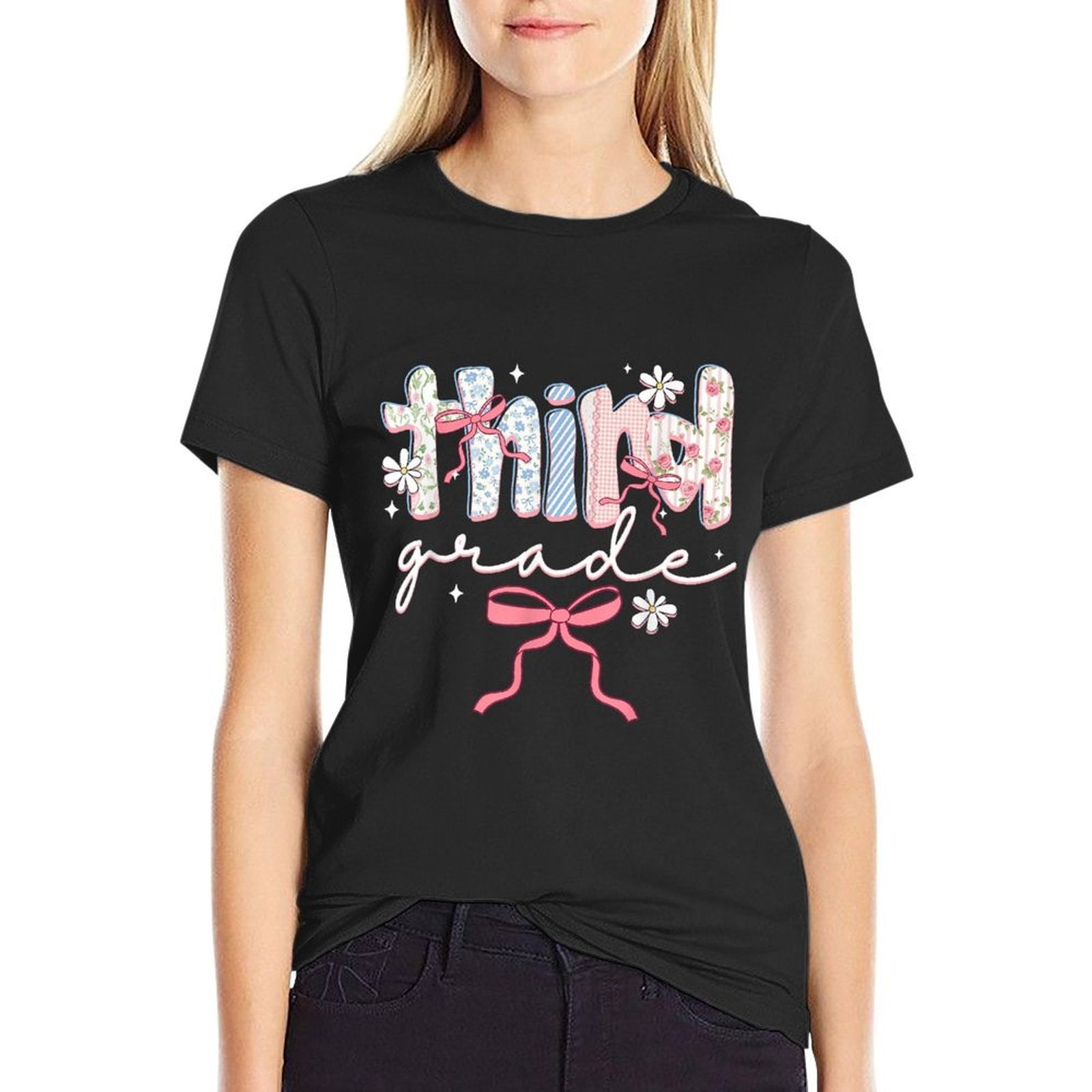 Women Third Grade Teacher Coquette Bow Elementary School  Graphic-printed T-Shirt