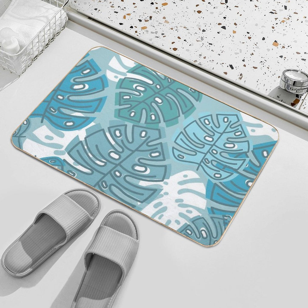 Blue Monstera Foliage  Pet-Safe Bath Mat