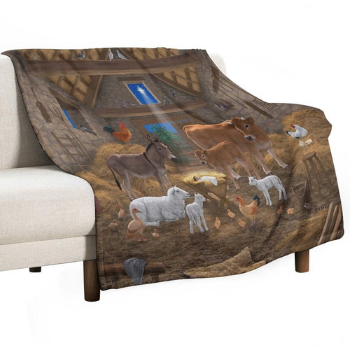Baby Jesus In Manger Christmas Nativity Scene Premium Throw Blanket