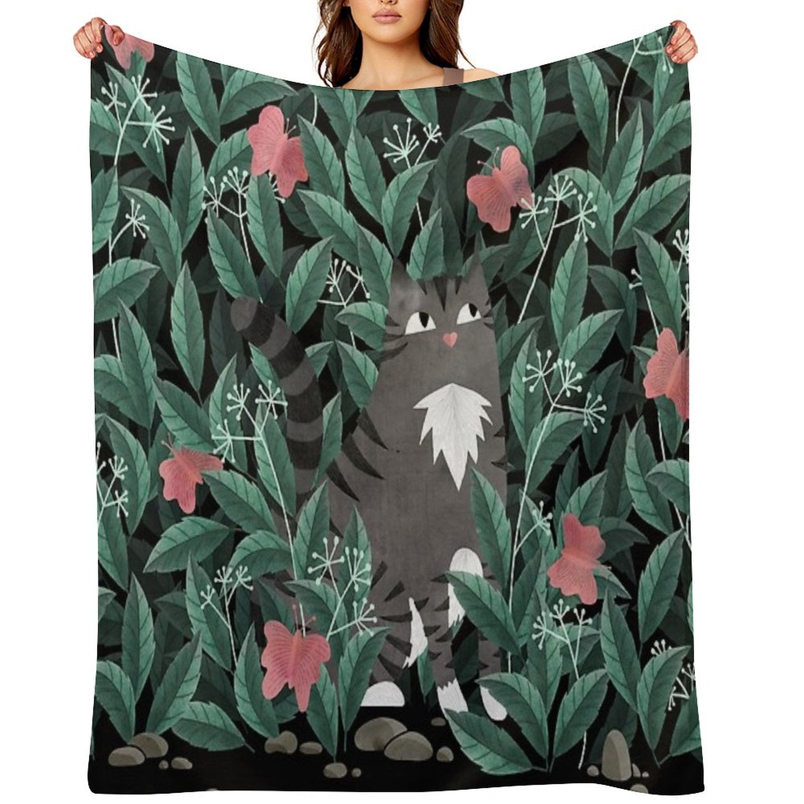 Butterfly Garden (Tabby Cat Version) Durable Throw Blanket