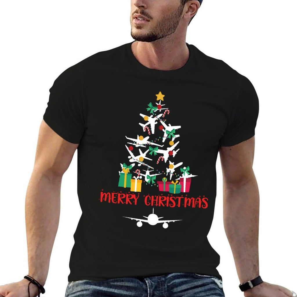 Merry Christmas Airplane Xmas Tree Aviation Christmas Pilot  Lightweight T-Shirt