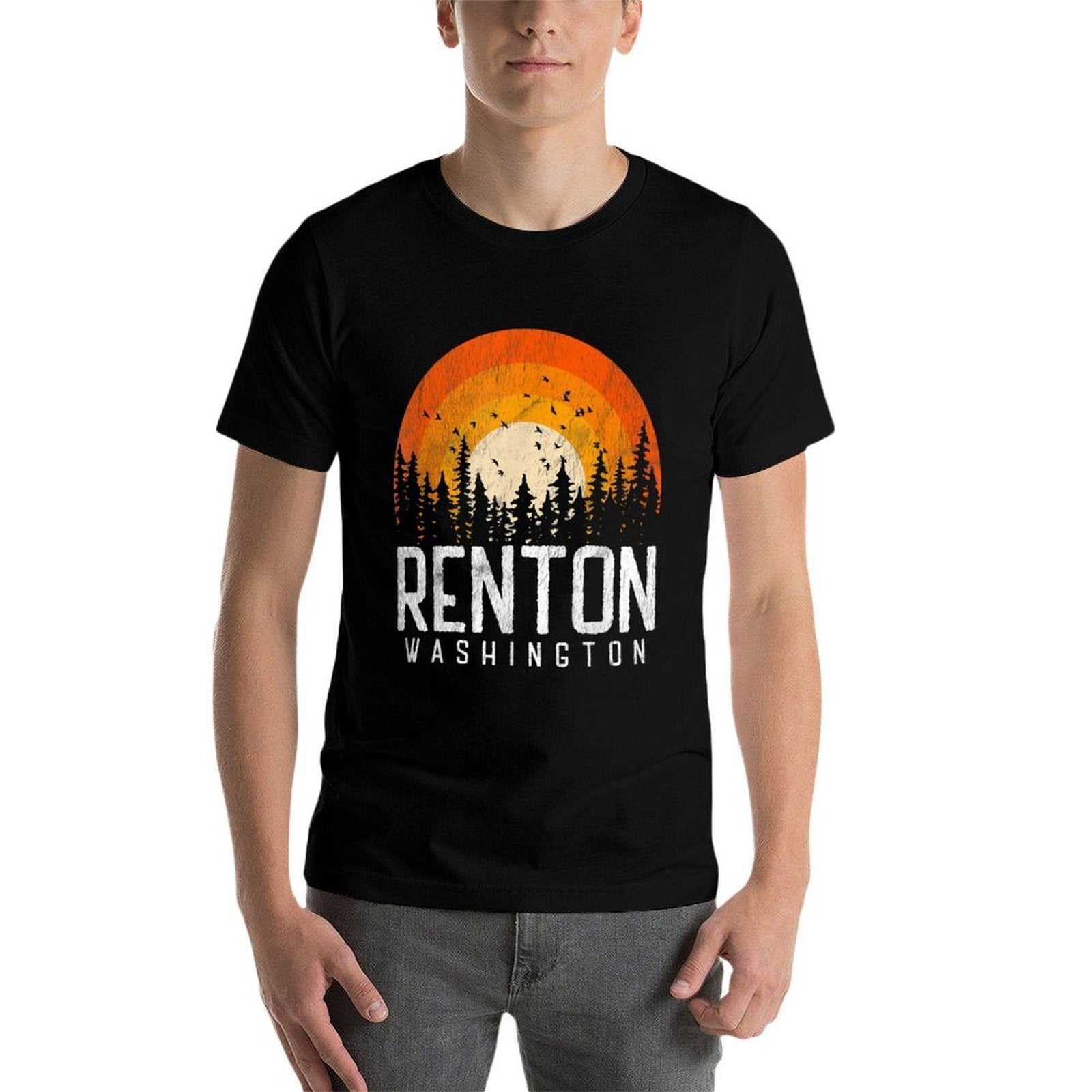 Renton Washington WA Retro 70s 80s 90s Vintage Gift  Ribbed Collar T-Shirt