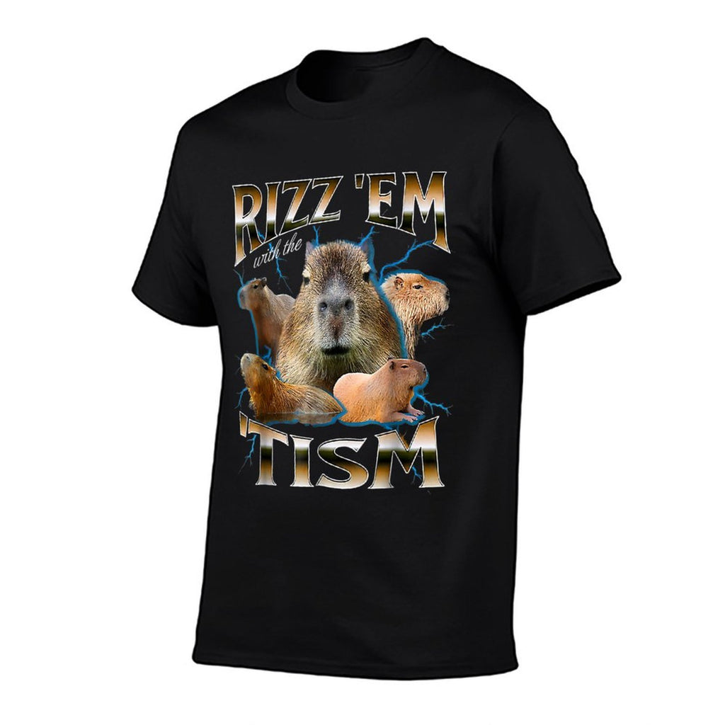 Funny Oddly Dank Meme Rizz Em With The Tism Capybara  Stretchy T-Shirt