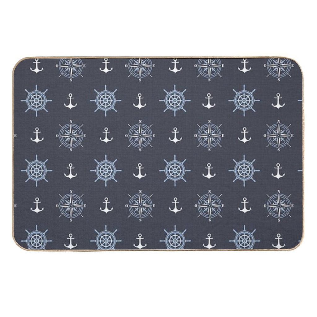Pattern of Anchors And Compass Roses on Dark Blue  Rapid-Drying Bath Mat