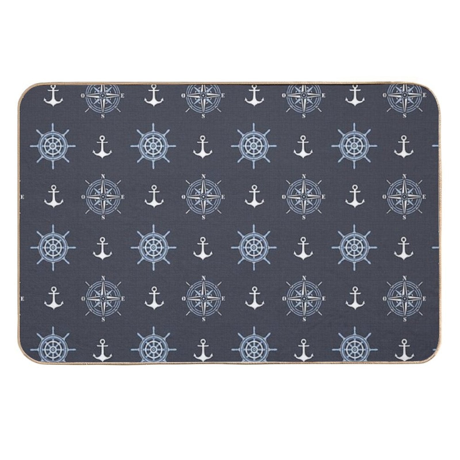 Pattern of Anchors And Compass Roses on Dark Blue  Rapid-Drying Bath Mat
