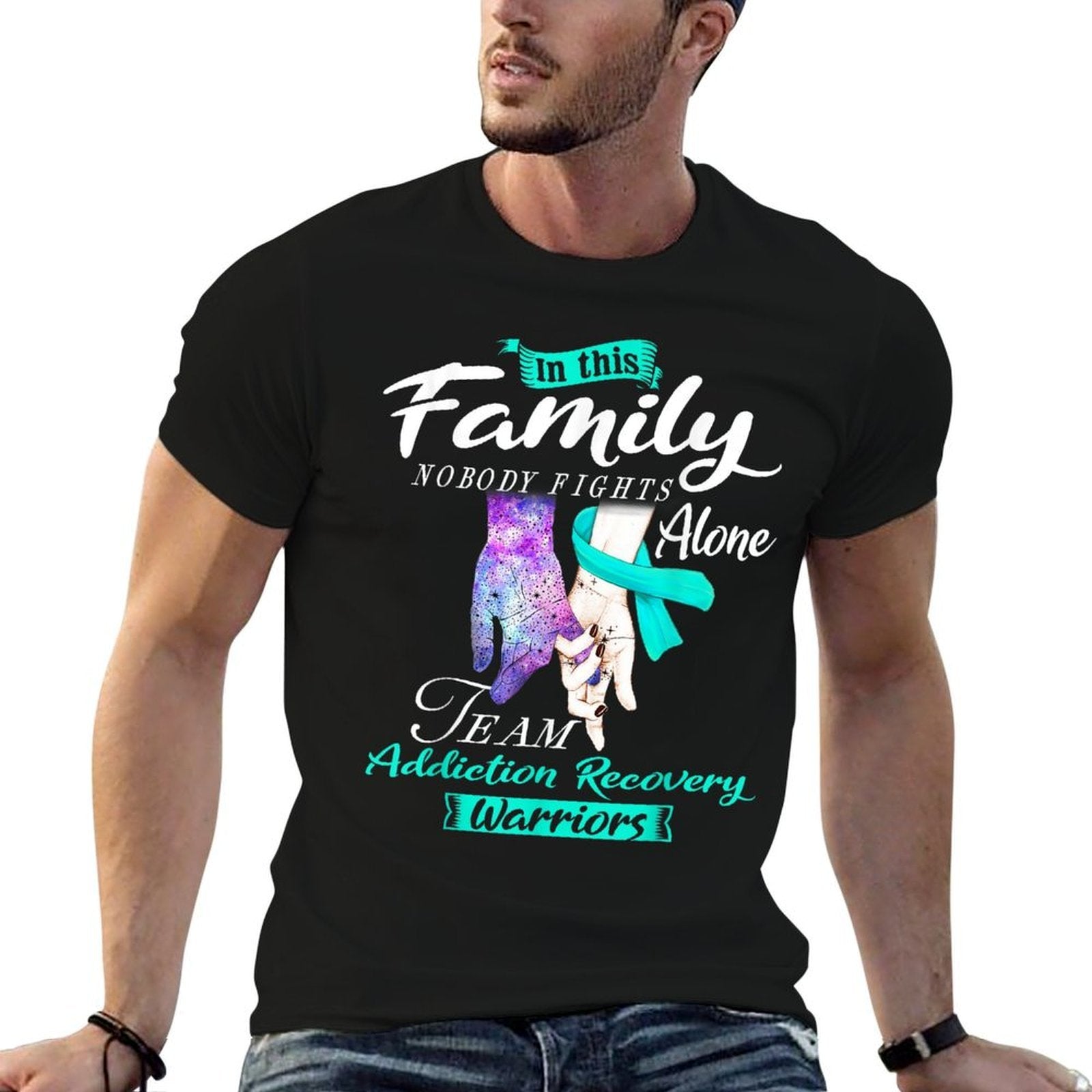 In This Family Nobody Fights Alone Team Addiction Recovery  Graphic-printed T-Shirt