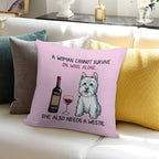 Westie And Wine Funny Dog Soft Decorative Cover Throw Pillow