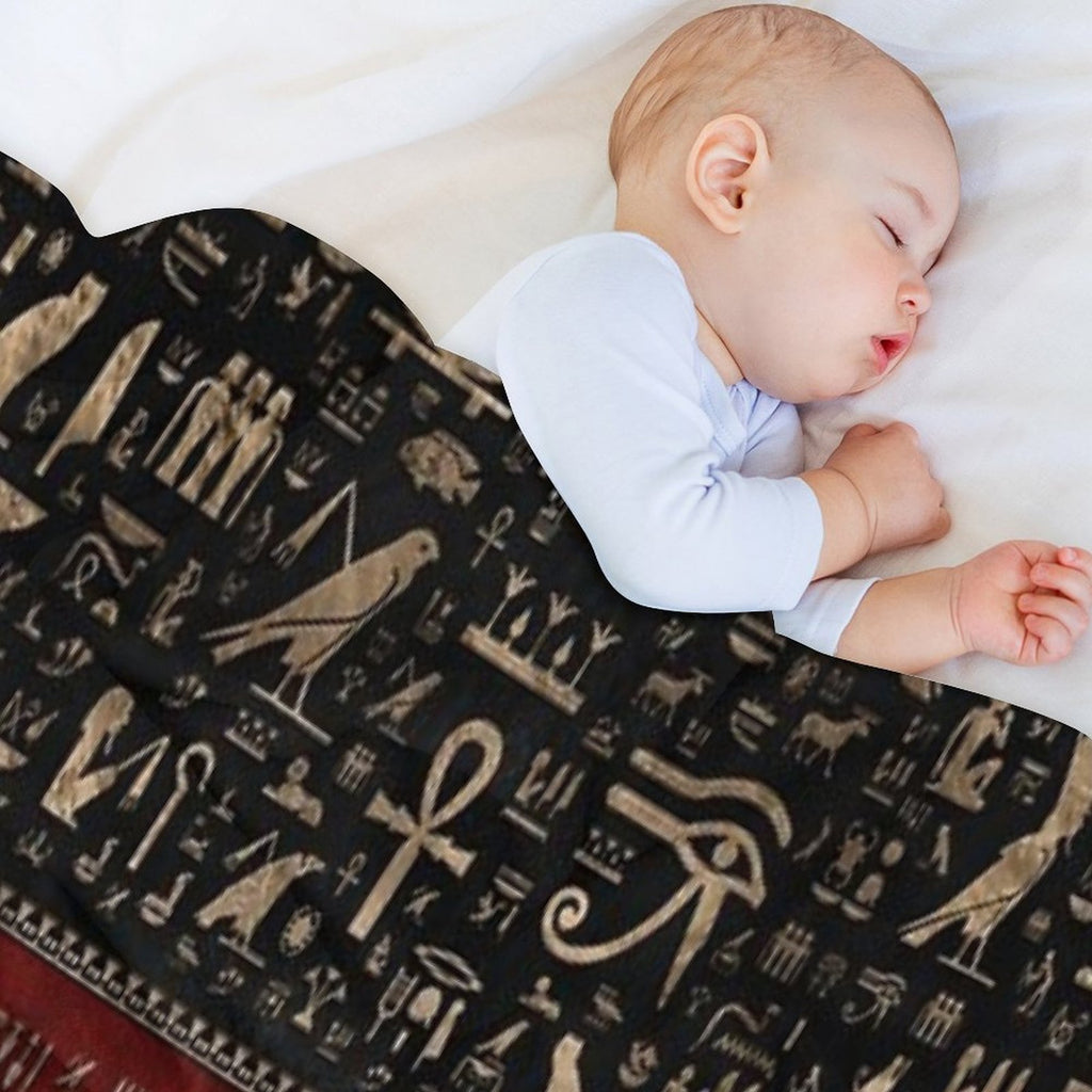 Ancient Egyptian Hieroglyphs - Black And Red Leather And Gold Easy Care Throw Blanket