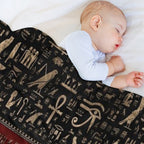 Ancient Egyptian Hieroglyphs - Black And Red Leather And Gold Easy Care Throw Blanket