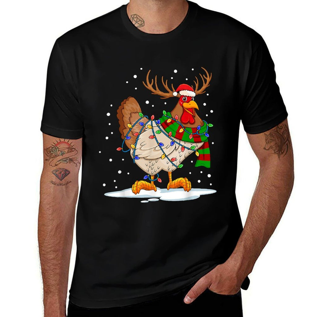 Funny Chicken Christmas Reindeer Christmas Lights Pajama  Relaxed-fit T-Shirt