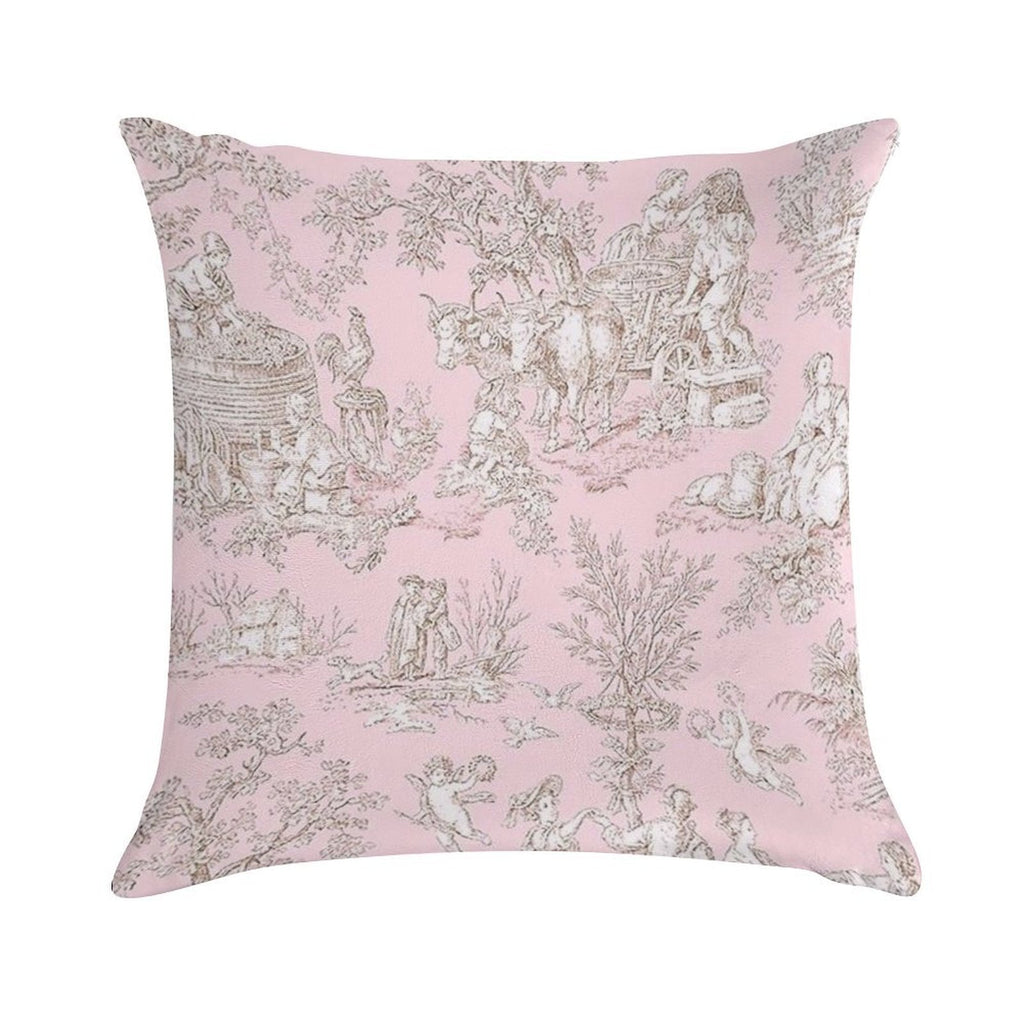 French Country Pink Toile Soft Reinforced Edging Throw Pillow