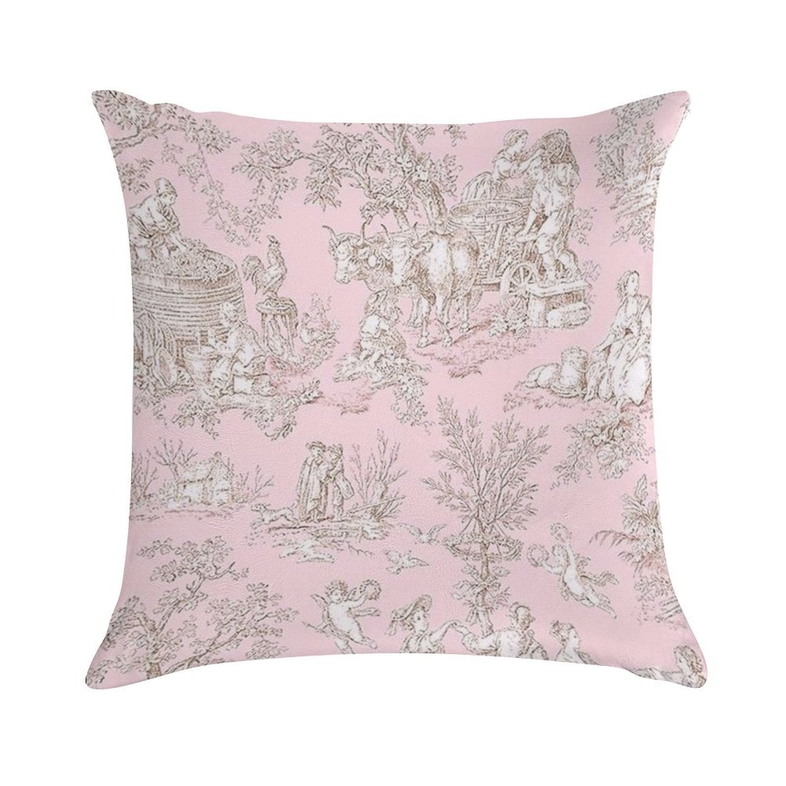 French Country Pink Toile Soft Reinforced Edging Throw Pillow
