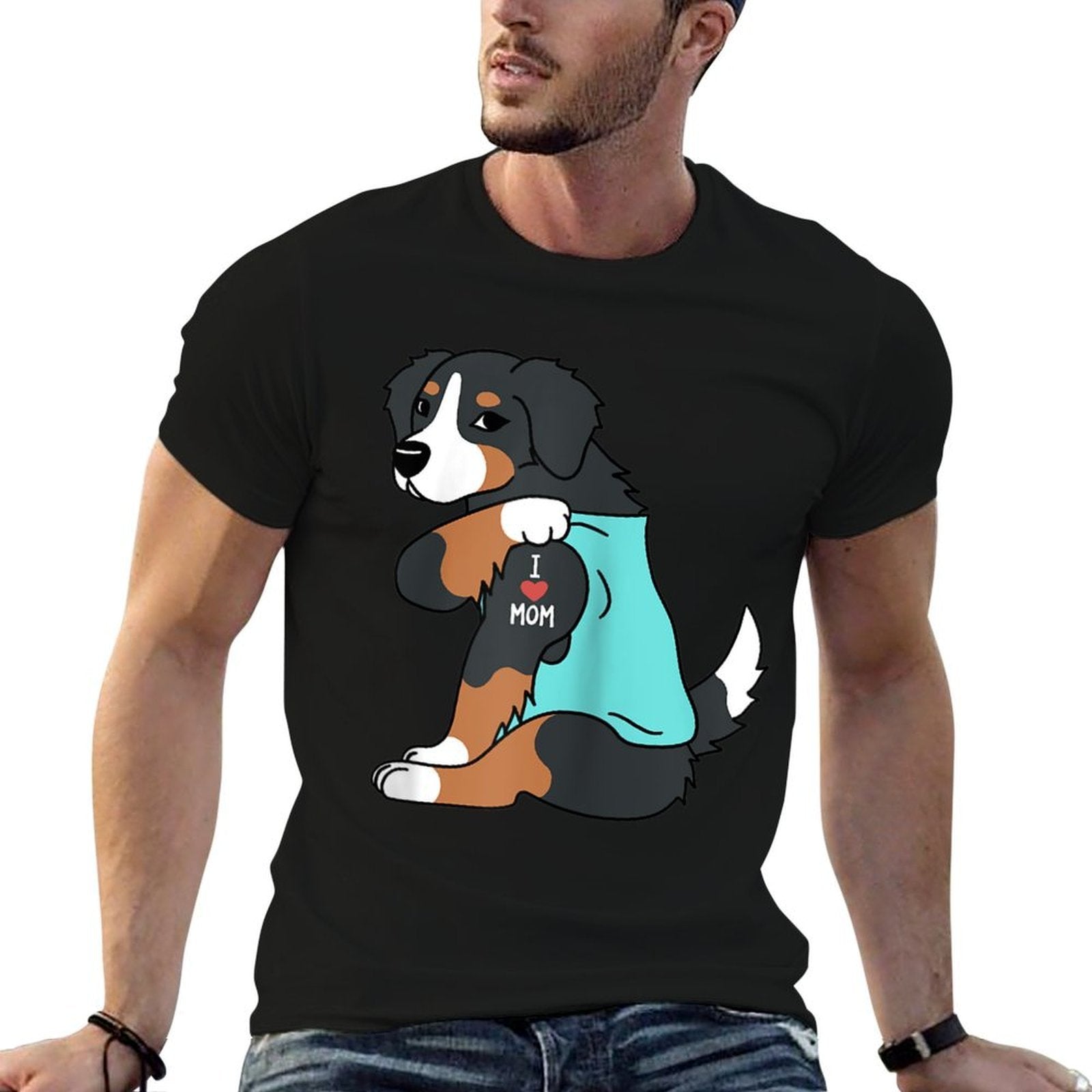 I Love Mom Tattoo Bernese Mountain Dog Funny Mothers Day Raglan Baseball  Slim-fit Cut T-Shirt