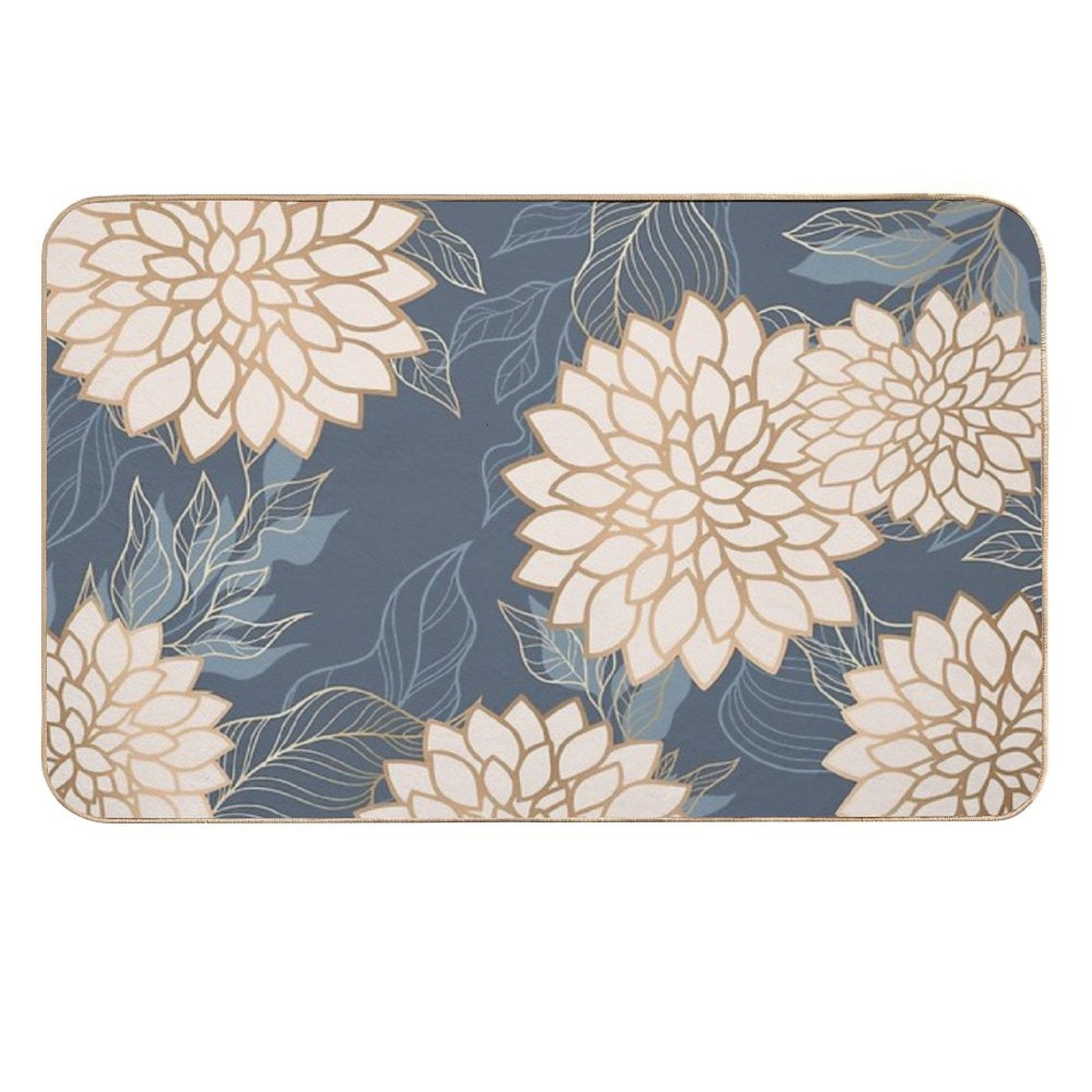 Floral Aesthetic in Navy, Ivory And Gold Durable Bath Mat