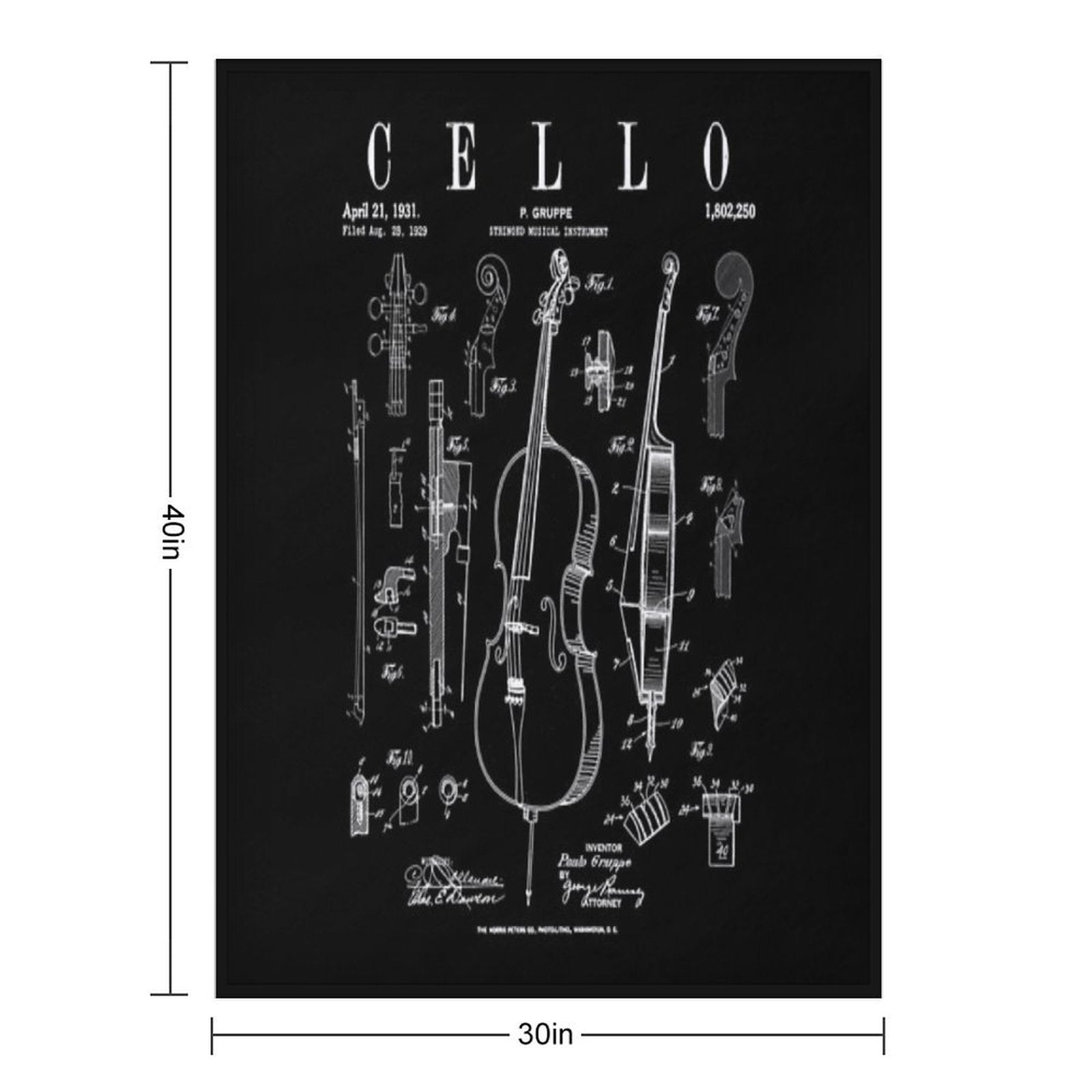 Cello Vintage Patent Cellist Drawing Print Versatility Throw Blanket
