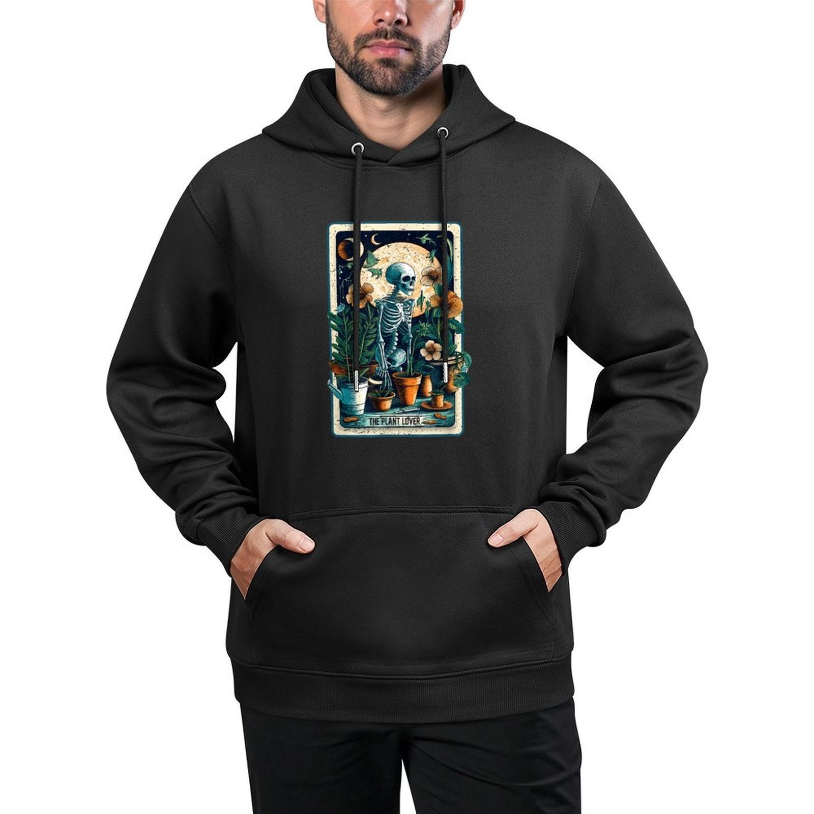 Plant Lover Gardener Tarot Card Halloween Skeleton Moon All-Day Comfort Hoodie