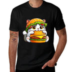 Quirky Cat Hamburger Cheeseburger Fast Food Hat Men Women Girls Kids  Heathered Texture T-Shirt