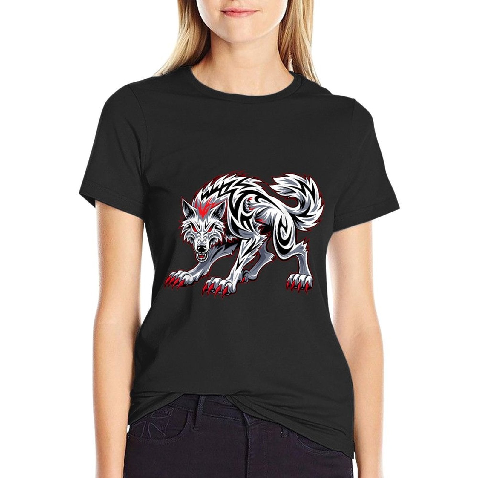 Funny Black Aggressive Wolf Red Eyes Werewolf  Odor-resistant T-Shirt