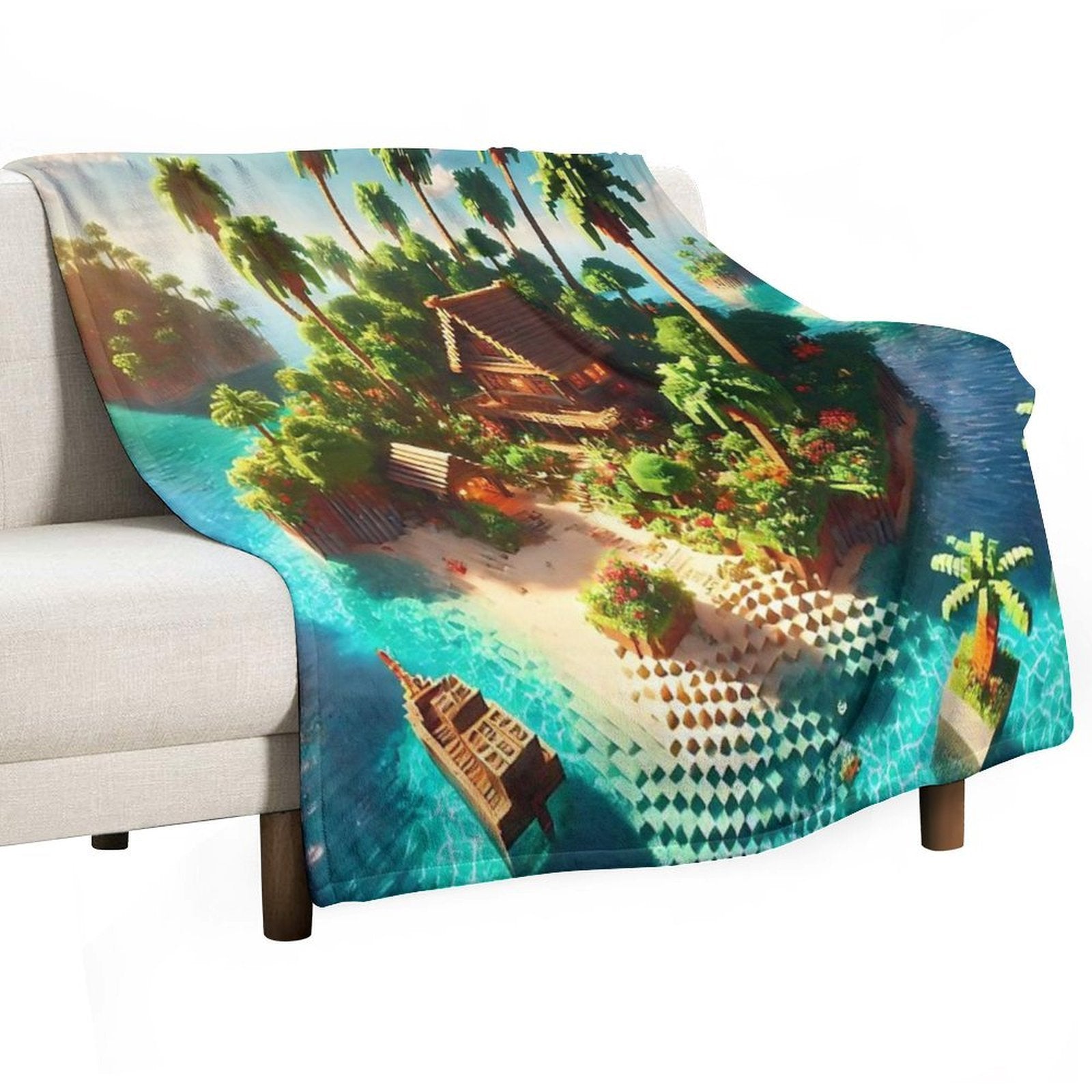 Minecraft Paradise Wrinkle-free Throw Blanket