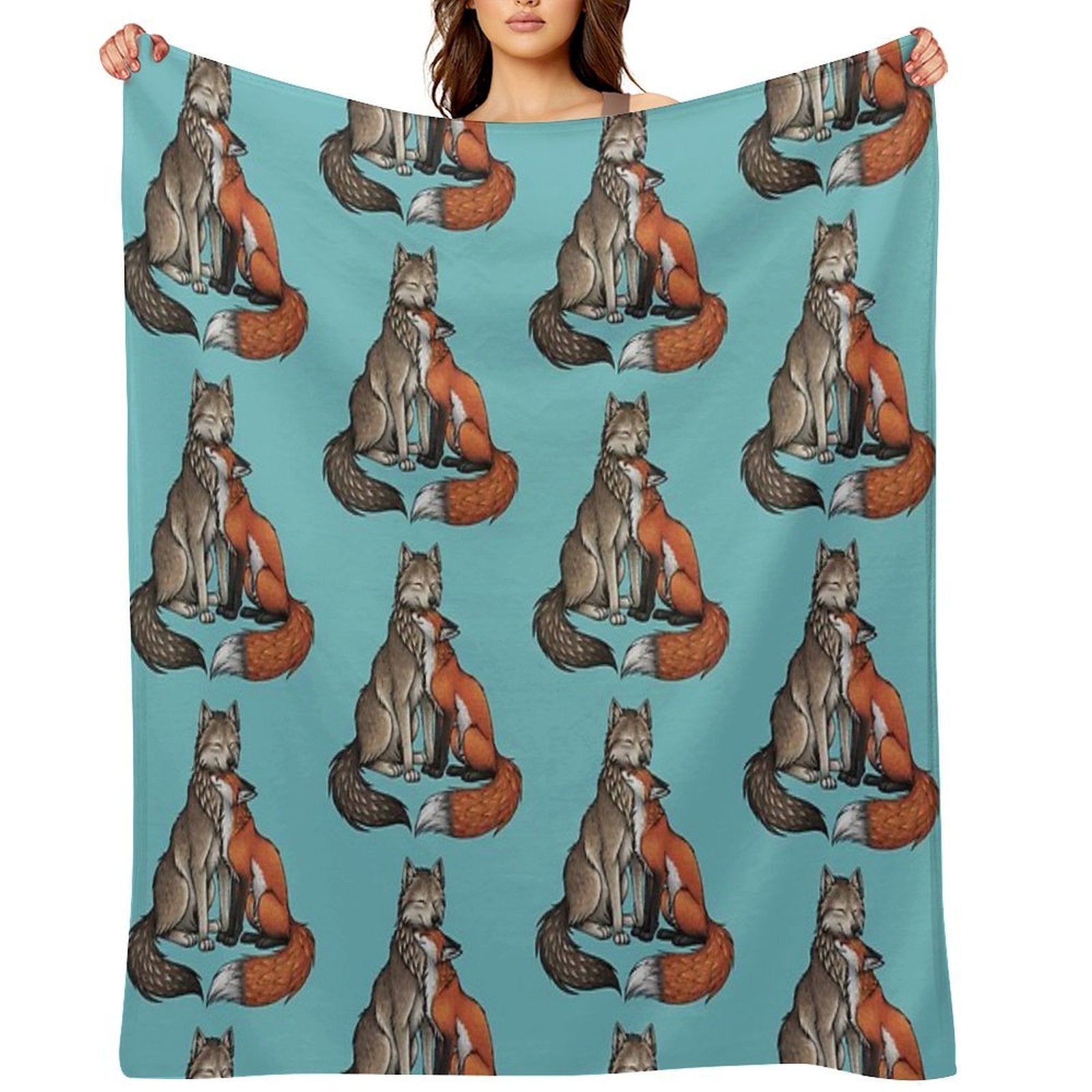 Wolf & Fox Plush Throw Blanket