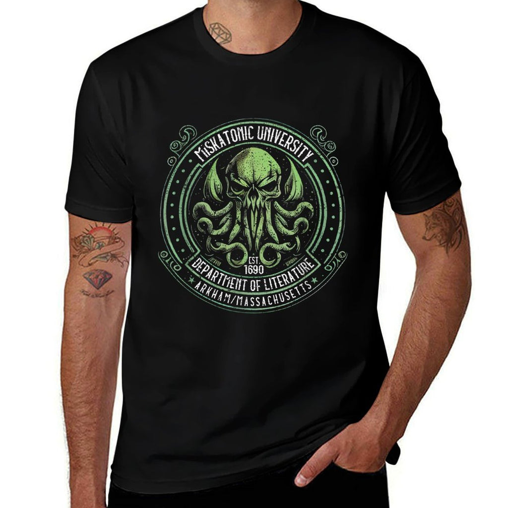 Miskatonic University Logo, Cosmic Horror Cthulhu  High-quality Stitching T-Shirt