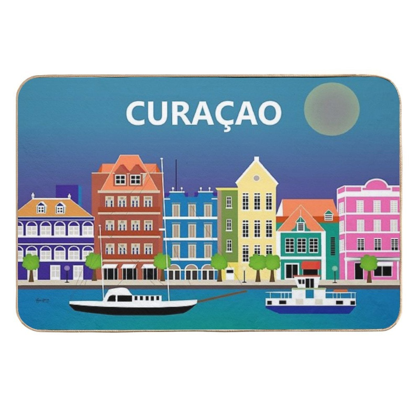 Curacao - Skyline Illustration by Loose Petals  Anti-Trip Bath Mat