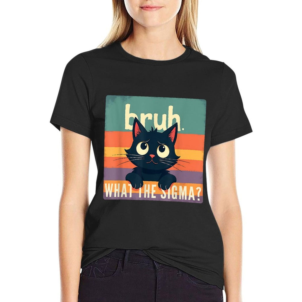 Bruh Cat What The Sigma Funny Meme Vintage Kids Youth  Stretchy T-Shirt