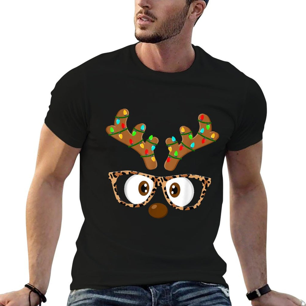 Reindeer Face Glasses Matching Family Christmas Women Girls  Heathered Texture T-Shirt