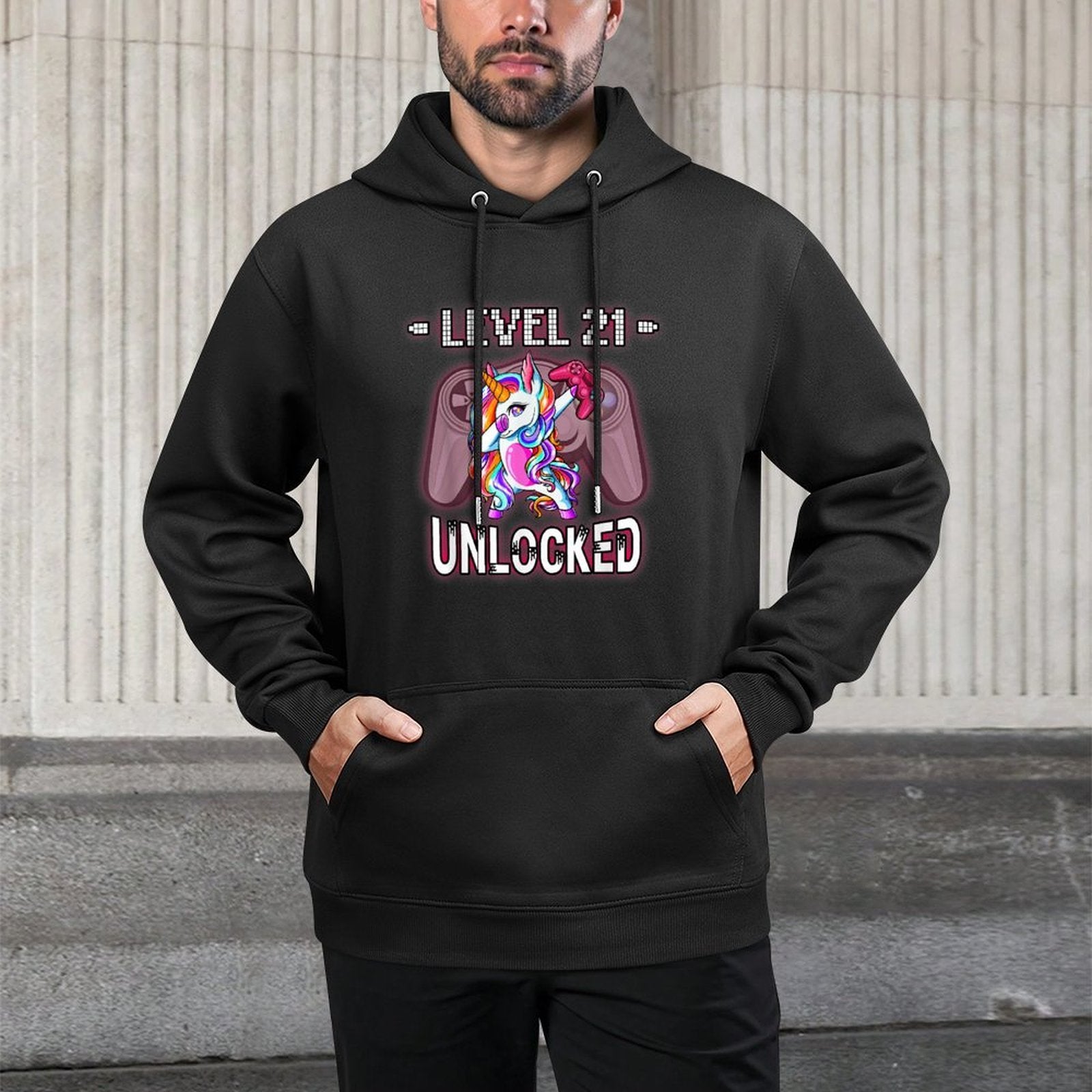 Level 21 Unlocked Funny Dabbing Unicorn Gamer 21st Birthday All-Day Comfort Hoodie