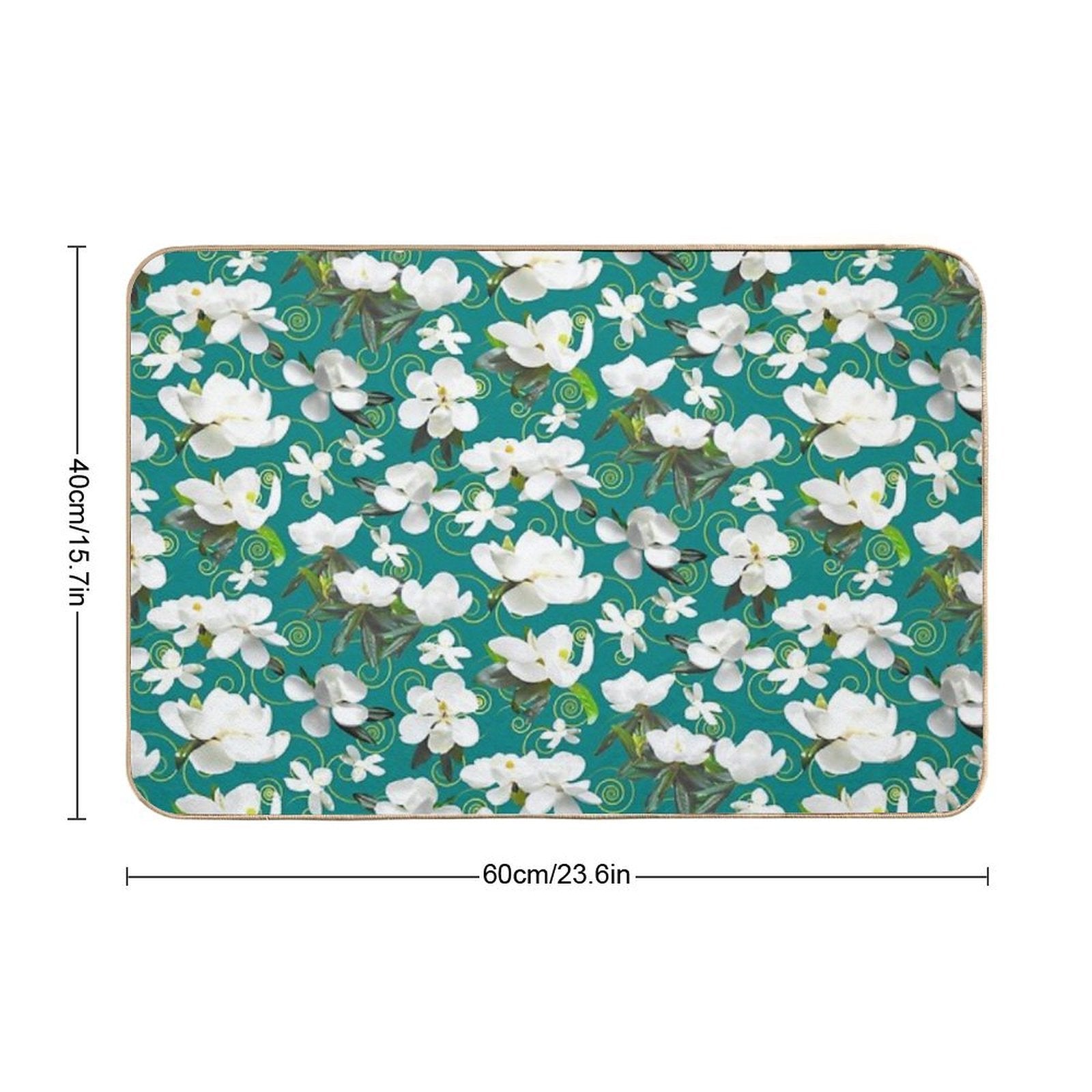 Bright Magnolia Floral Halfdrop on Teal 008080  Slip-Resistant Bath Mat