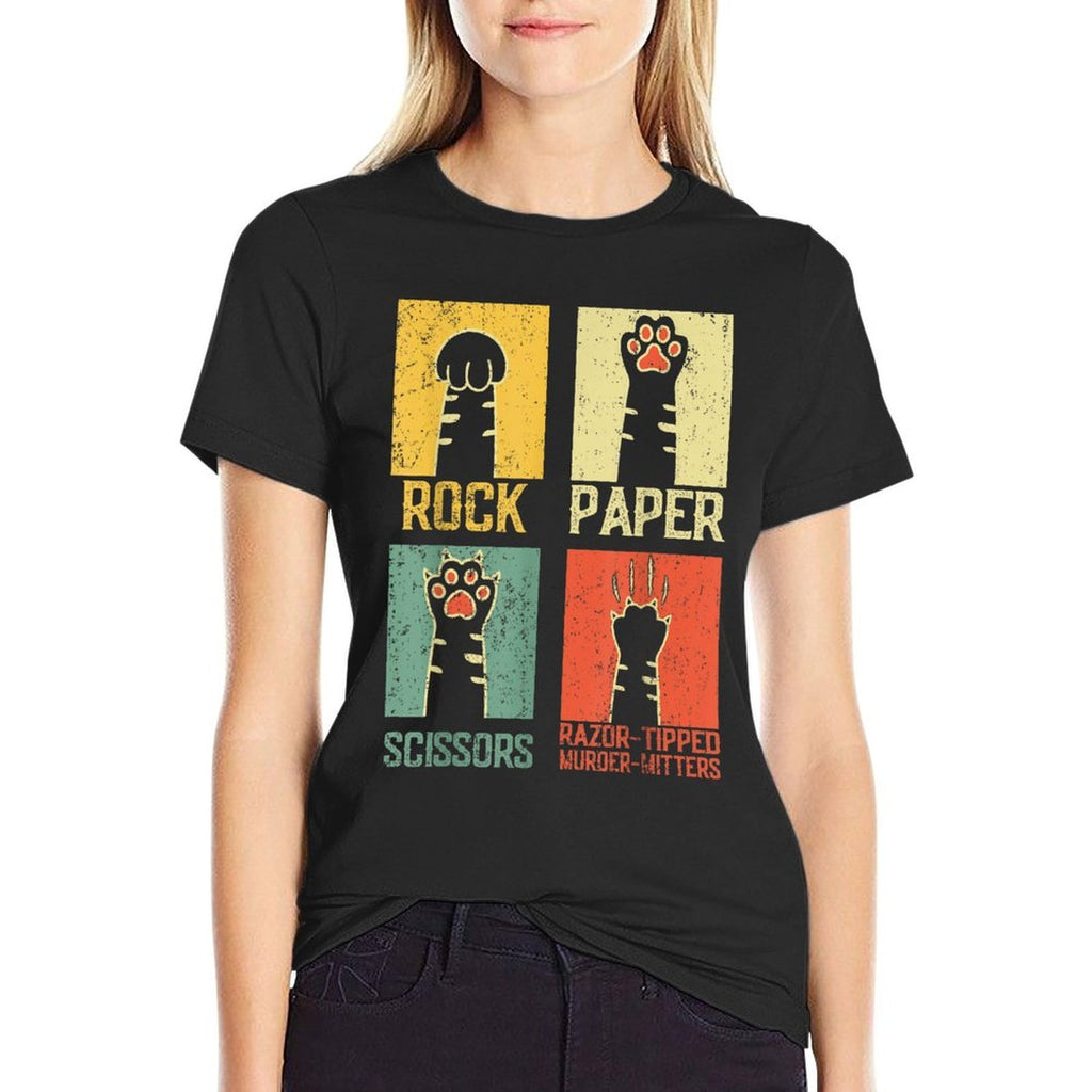 Retro Rock Paper Scissors Hand Game Cute Paw Humor Cat Meme for Men Women  Breathable T-Shirt
