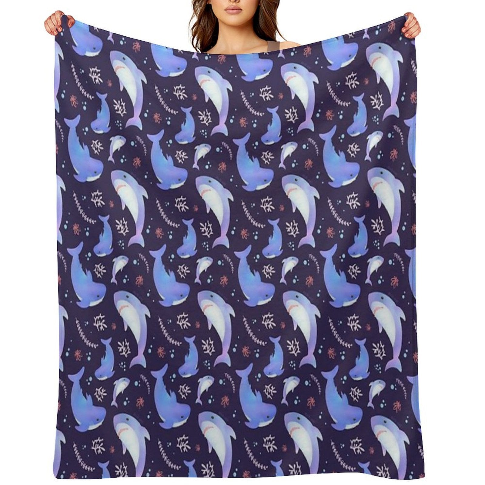 Brucie Blahaj Shark Under The Sea Pattern Comfort Throw Blanket
